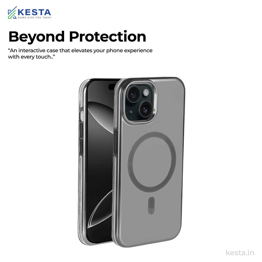 iPhone 15 Cover - Notify Popup Grey Transparent Case (Camera Sink Protection & Wireless Charging Optimized)